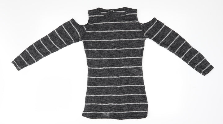 Trendy Womens Grey Striped Pullover Jumper Size M