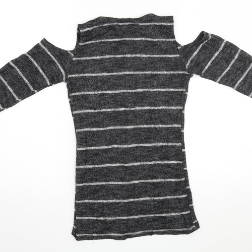 Trendy Womens Grey Striped  Pullover Jumper Size M