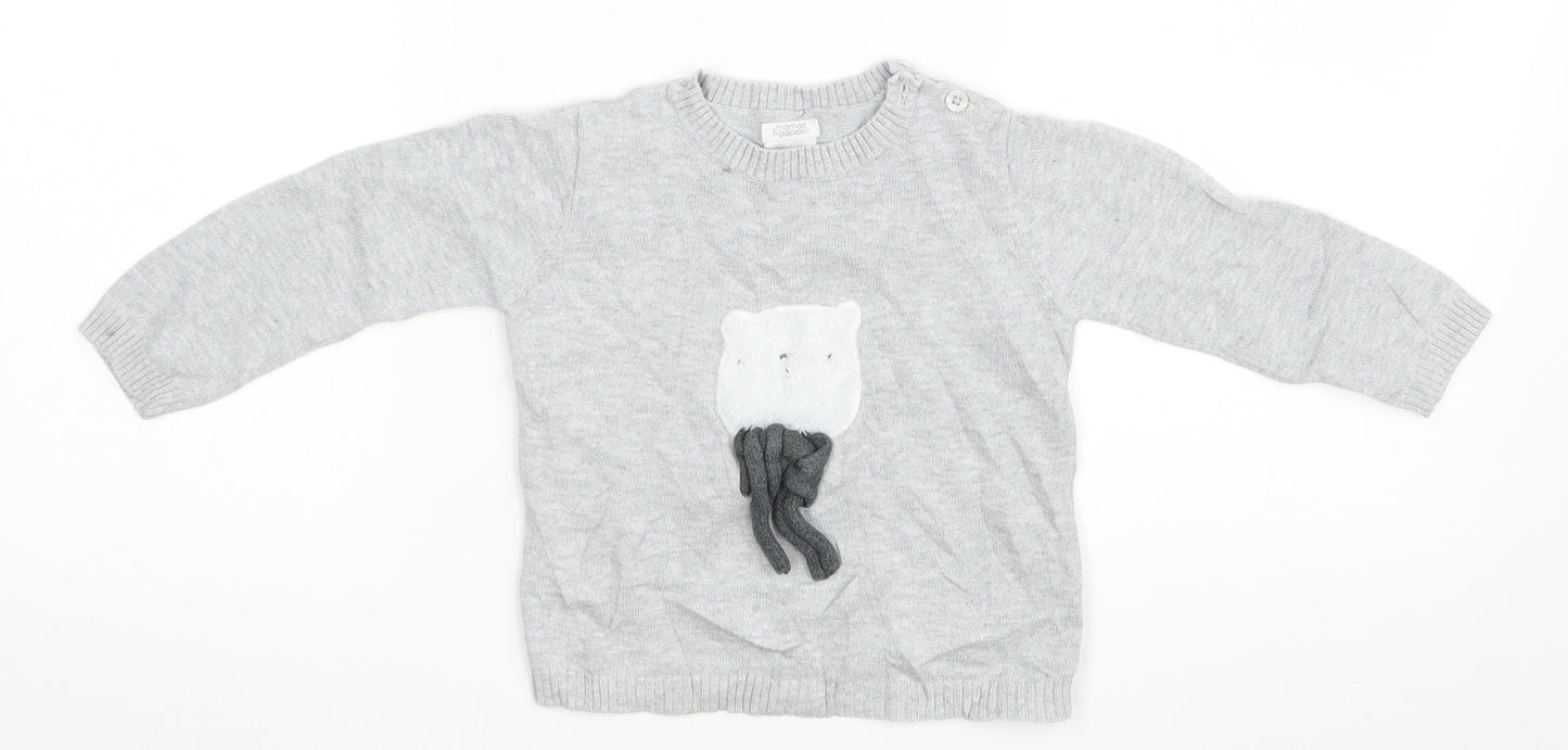 mamas & papas Baby Grey   Pullover Jumper Size 18-24 Months  - Bear