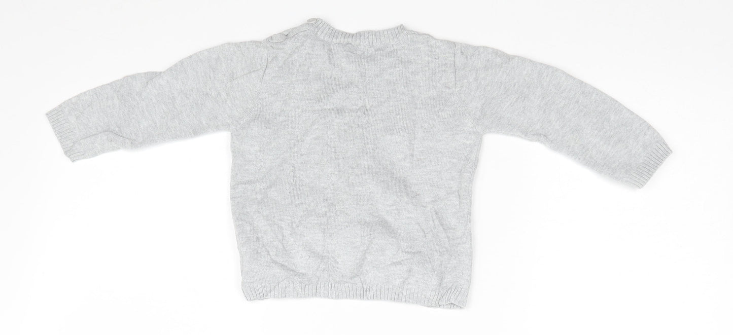 mamas & papas Baby Grey   Pullover Jumper Size 18-24 Months  - Bear