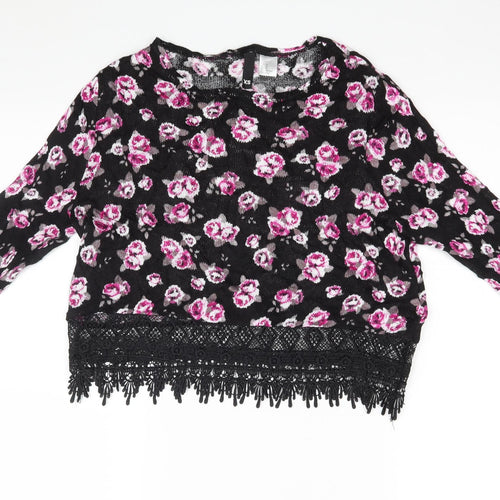 Divided Womens Black Floral  Pullover Jumper Size XS