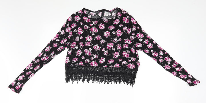 Divided Womens Black Floral  Pullover Jumper Size XS