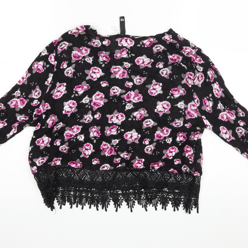 Divided Womens Black Floral  Pullover Jumper Size XS