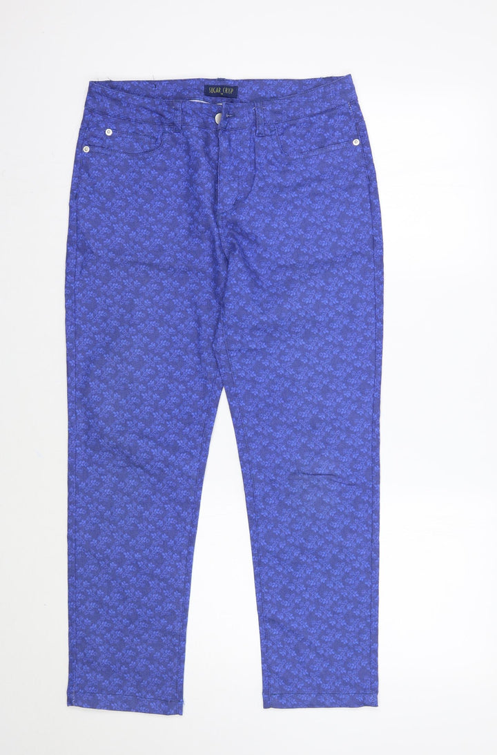 Sugar Crisp Womens Blue Floral Cropped Jeans Size 10 L27 in
