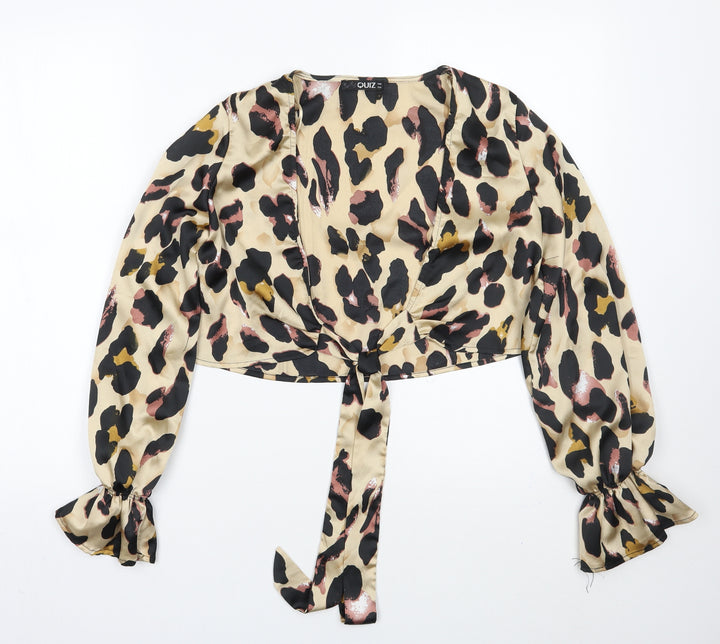 Quiz Womens Gold Animal Print  Wrap Blouse Size 6
