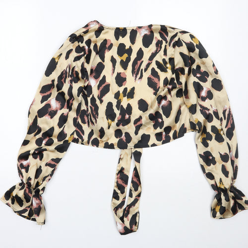 Quiz Womens Gold Animal Print  Wrap Blouse Size 6