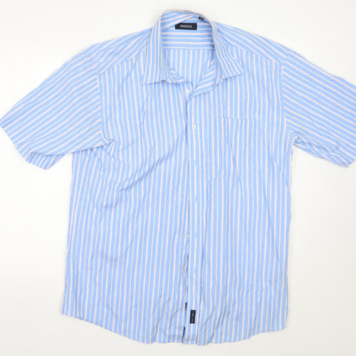 Indigo Mens Blue Striped   Button-Up Size 2XL