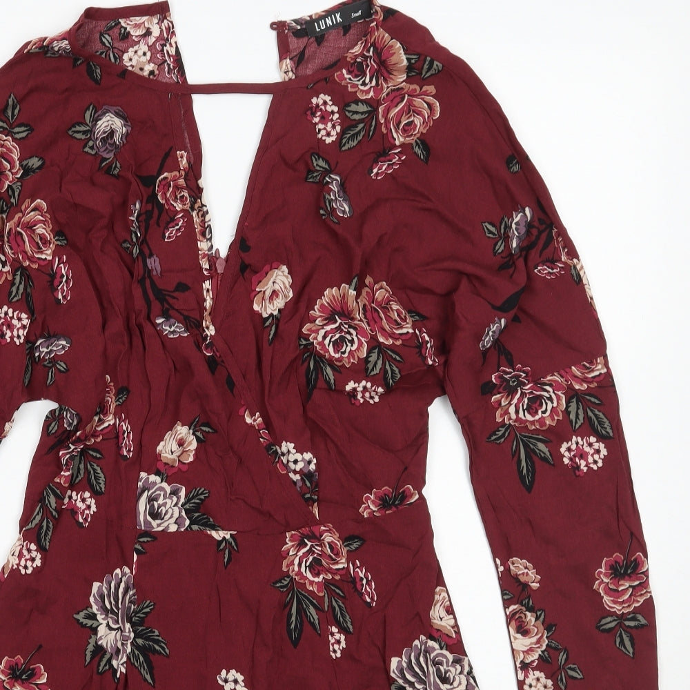 Lunik Womens Purple Floral  A-Line  Size S