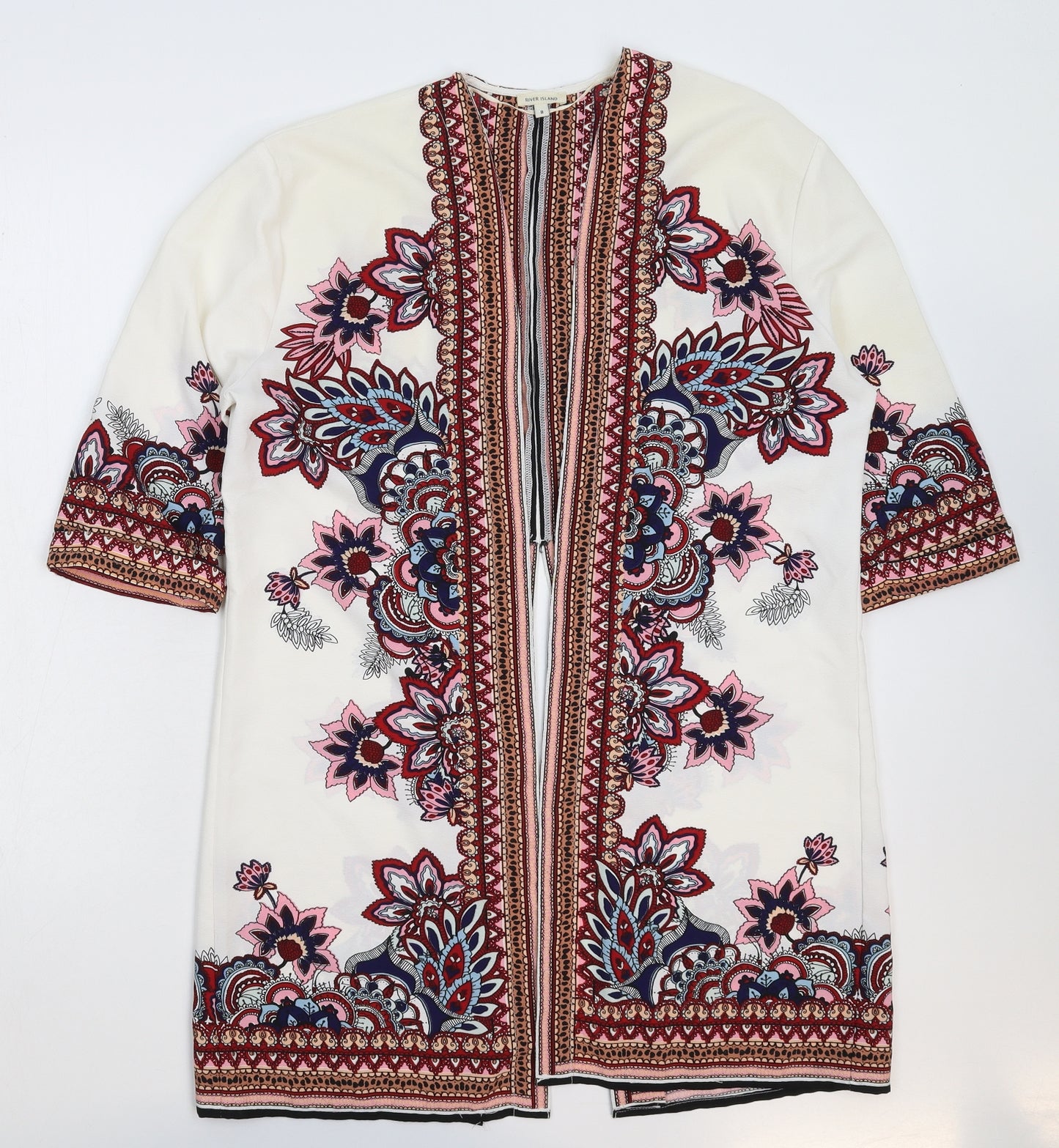 River Island Womens White Floral Satin Basic Blouse Size 8