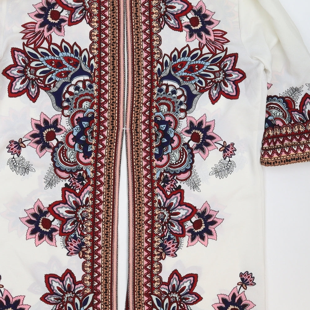 River Island Womens White Floral Satin Basic Blouse Size 8