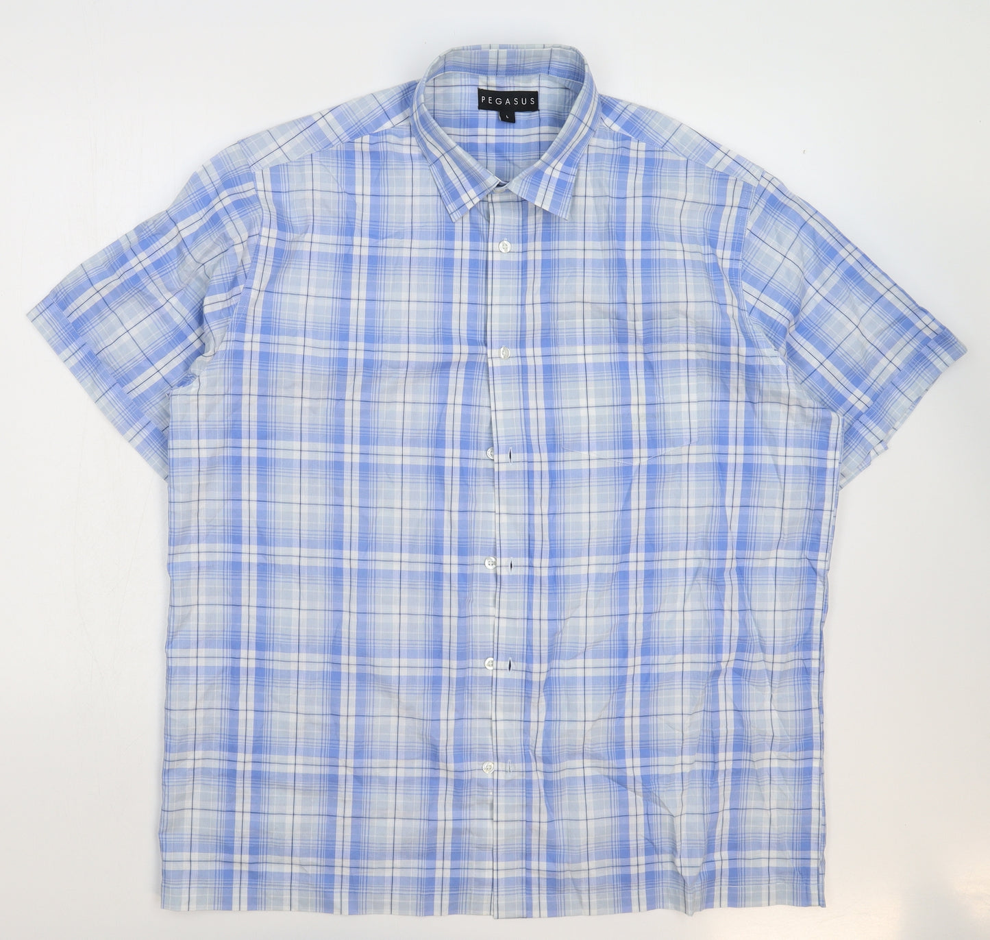 Pegasus Mens Blue Check   Button-Up Size L