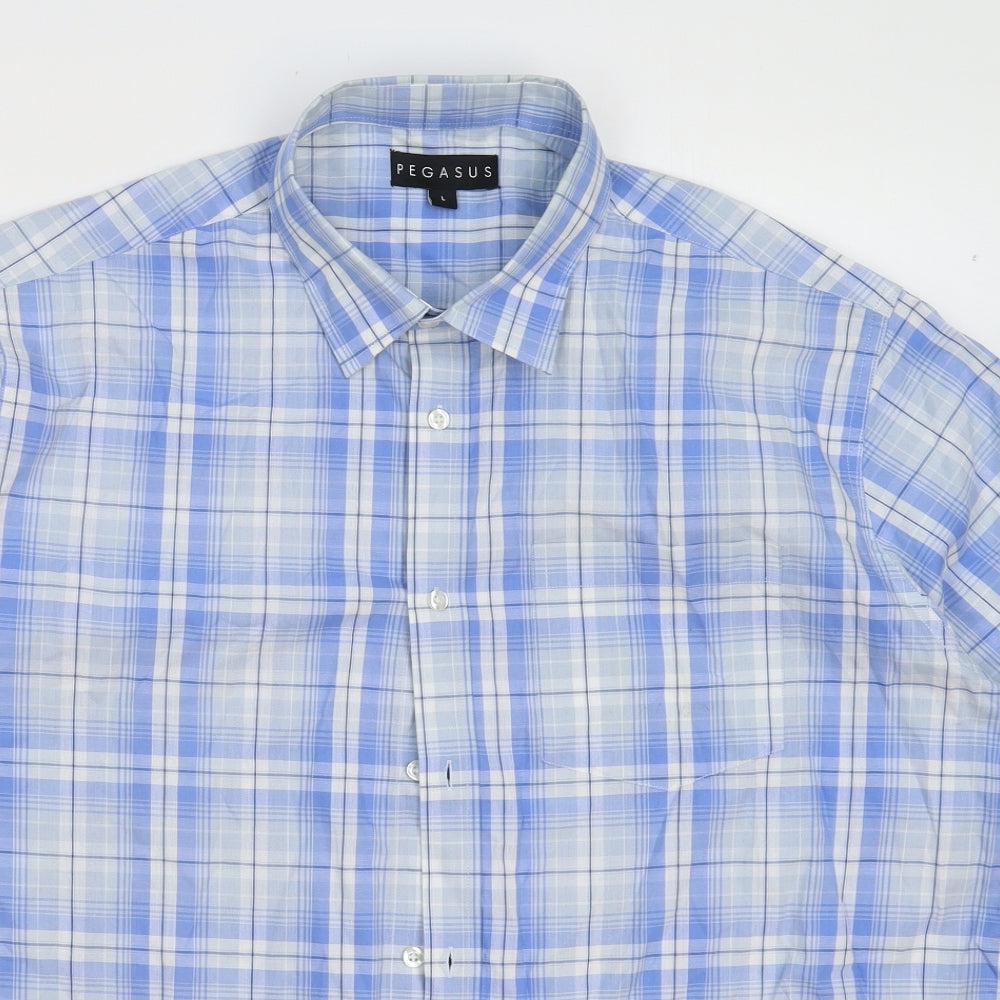 Pegasus Mens Blue Check   Button-Up Size L