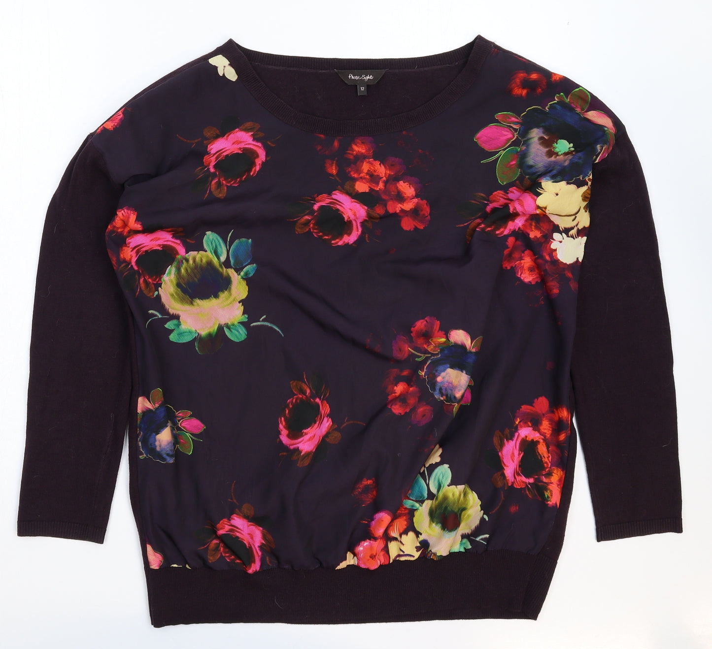 Phase Eight Womens Purple Floral Knit Pullover Jumper Size 12