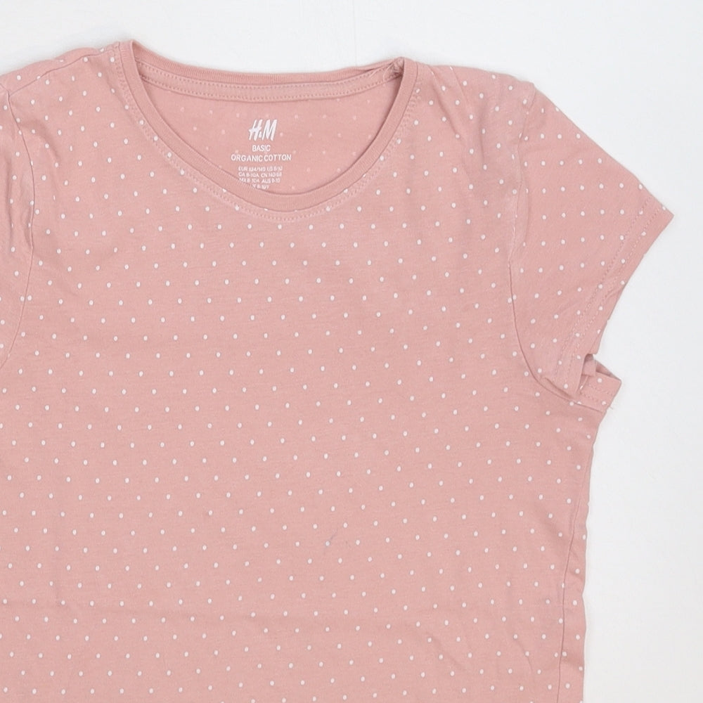 H&M Girls Pink Spotted  Basic T-Shirt Size 9-10 Years