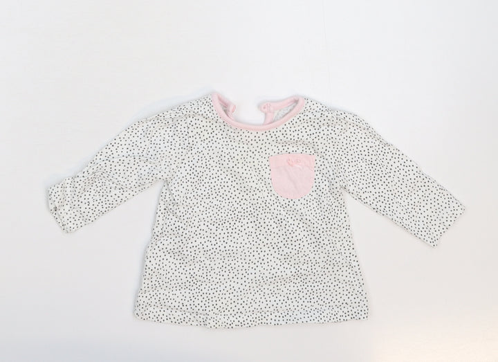 George Girls White Spotted  Basic T-Shirt Size 3-6 Months
