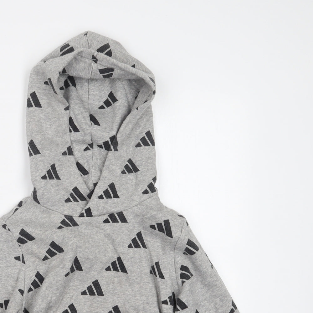 adidas Boys Grey Geometric  Pullover Hoodie Size 7-8 Years