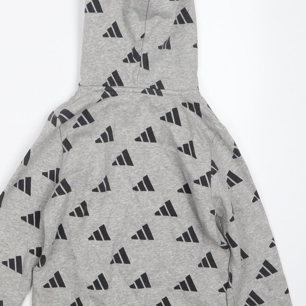 adidas Boys Grey Geometric  Pullover Hoodie Size 7-8 Years
