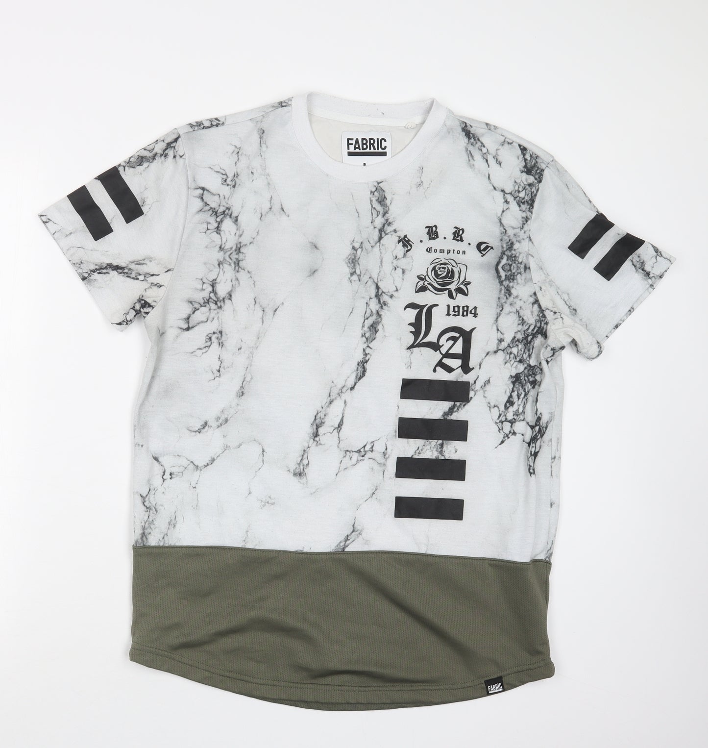 Fabric Mens Black Geometric   T-Shirt Size L