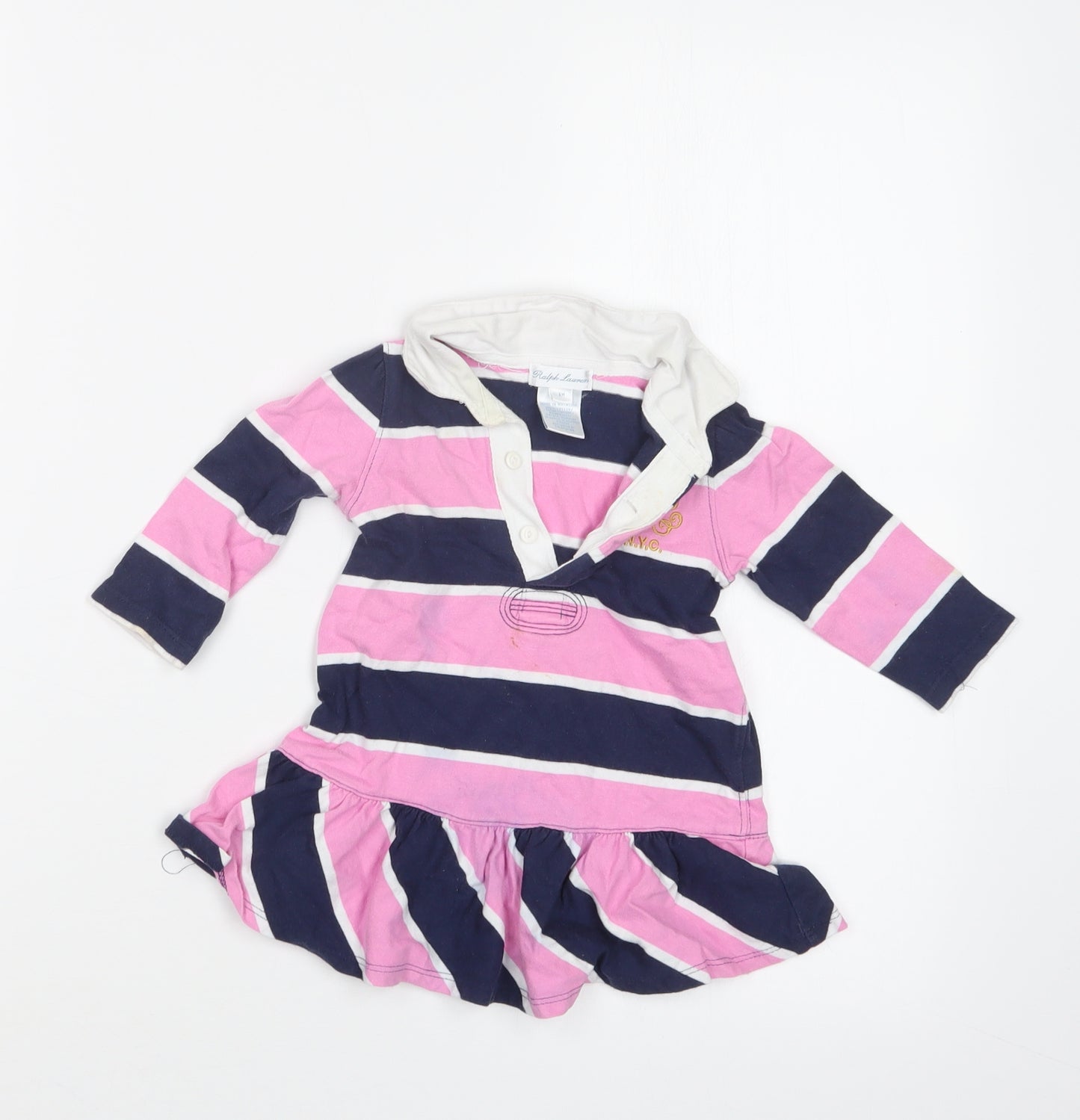Ralph Lauren Girls Pink Striped  Basic T-Shirt Size 3-6 Months
