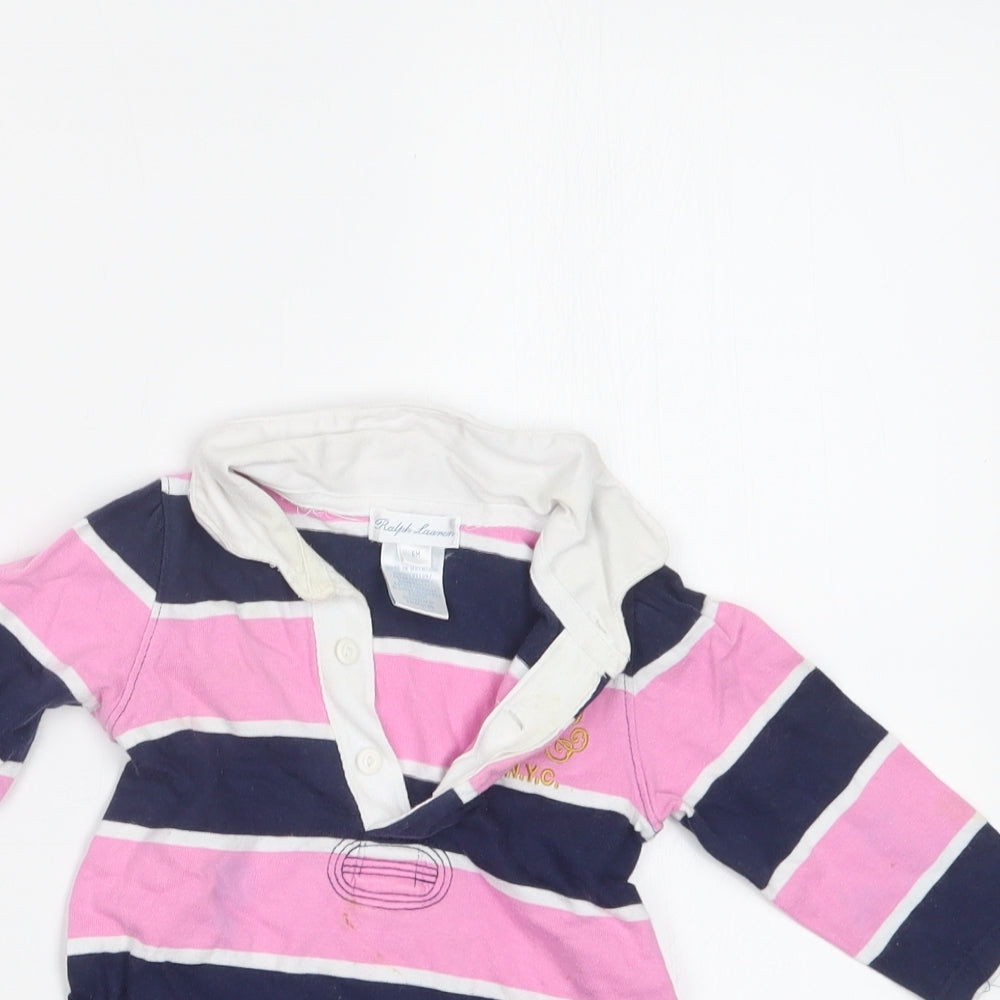 Ralph Lauren Girls Pink Striped  Basic T-Shirt Size 3-6 Months