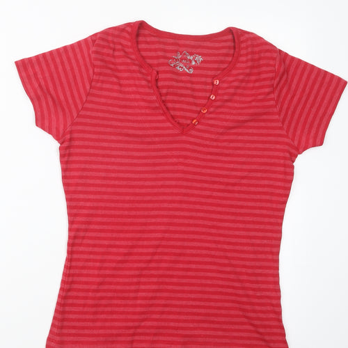 M&Co Womens Red Striped  Basic T-Shirt Size M
