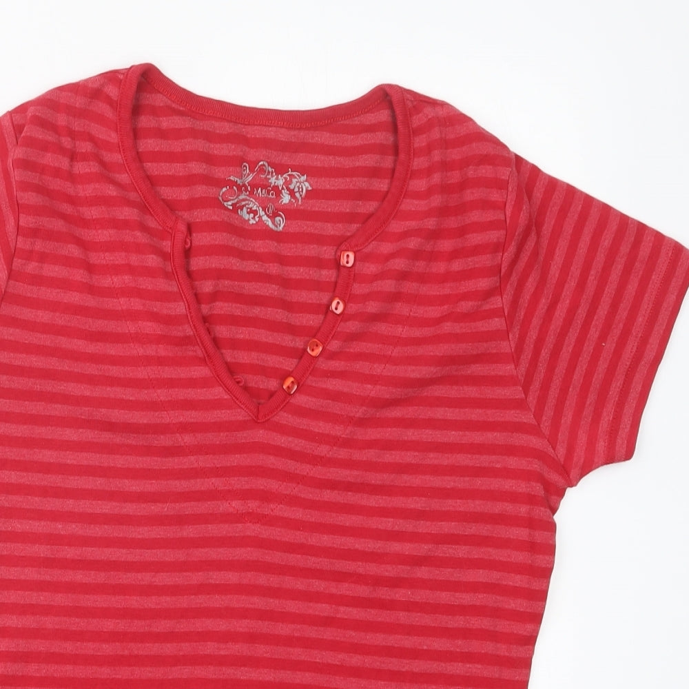 M&Co Womens Red Striped  Basic T-Shirt Size M