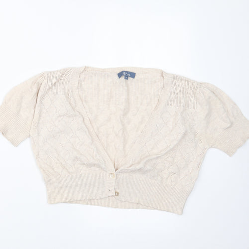 E-vie Womens Beige  Knit Cardigan Jumper Size 14