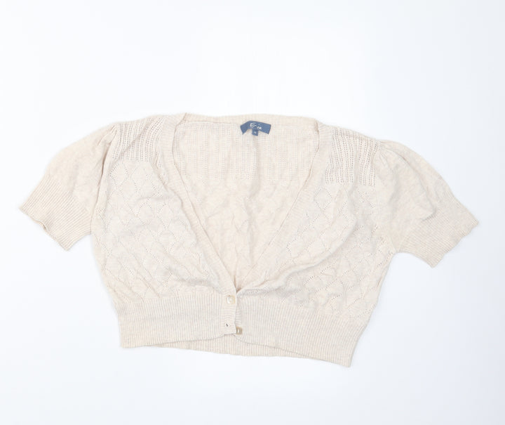 E-vie Womens Beige Knit Cardigan Jumper Size 14