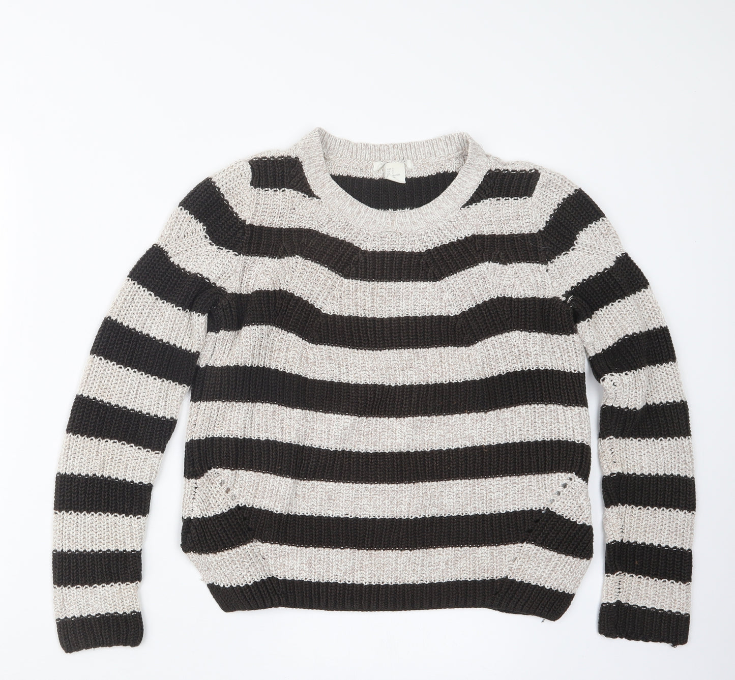 H&M Womens Beige Striped Knit Pullover Jumper Size S