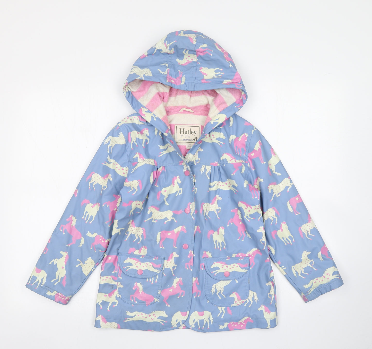 Hatley Girls Blue   Rain Coat Coat Size 7 Years  - Horse print