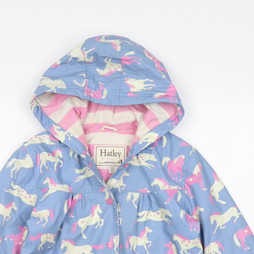 Hatley Girls Blue   Rain Coat Coat Size 7 Years  - Horse print