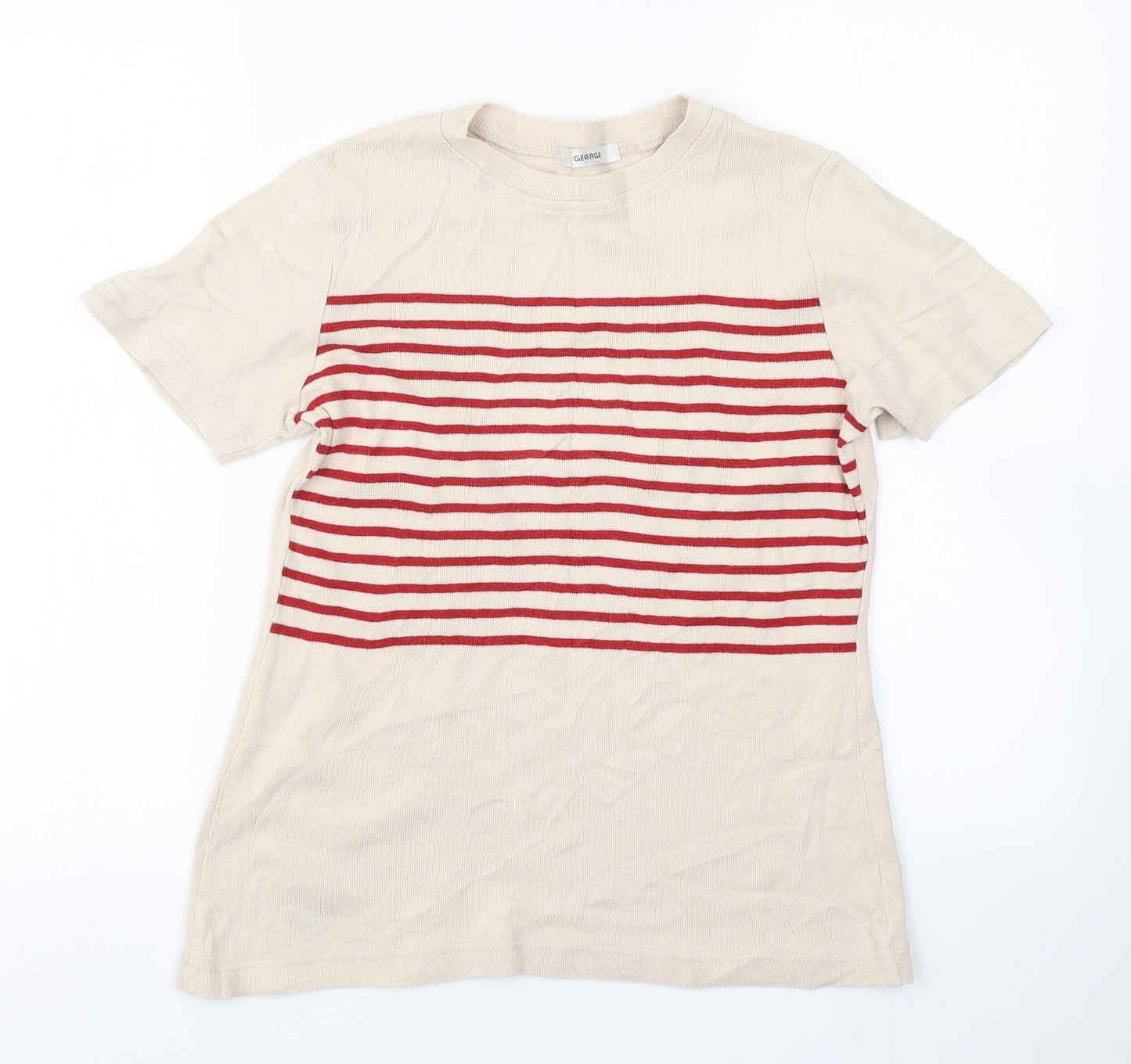 George Womens Brown Striped Knit Basic T-Shirt Size 12