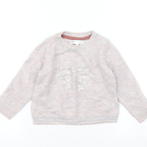 M&S Girls Pink  Knit Pullover Jumper Size 18-24 Months