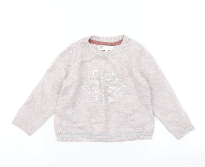 M&S Girls Pink Knit Pullover Jumper Size 18-24 Months