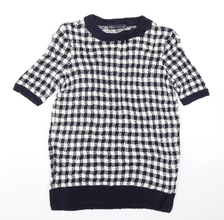M&S collection Womens Blue Check Knit Pullover Jumper Size 10