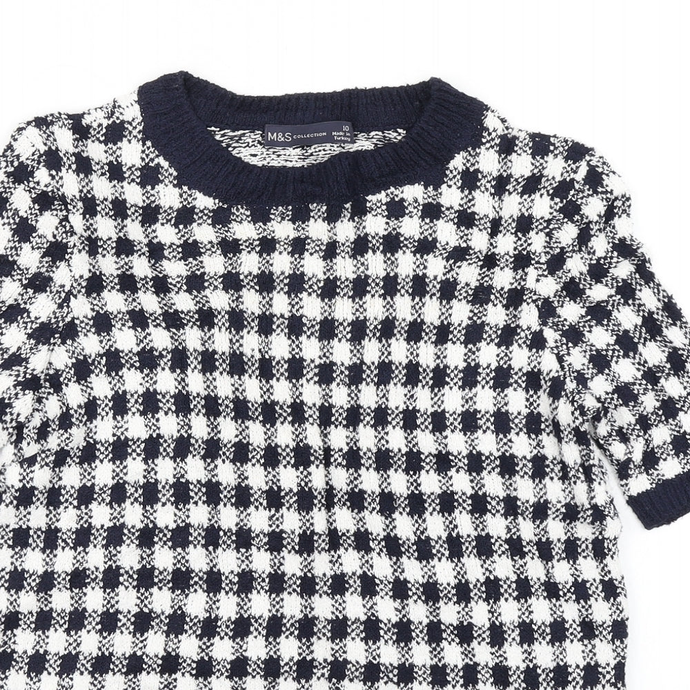M&S collection Womens Blue Check Knit Pullover Jumper Size 10