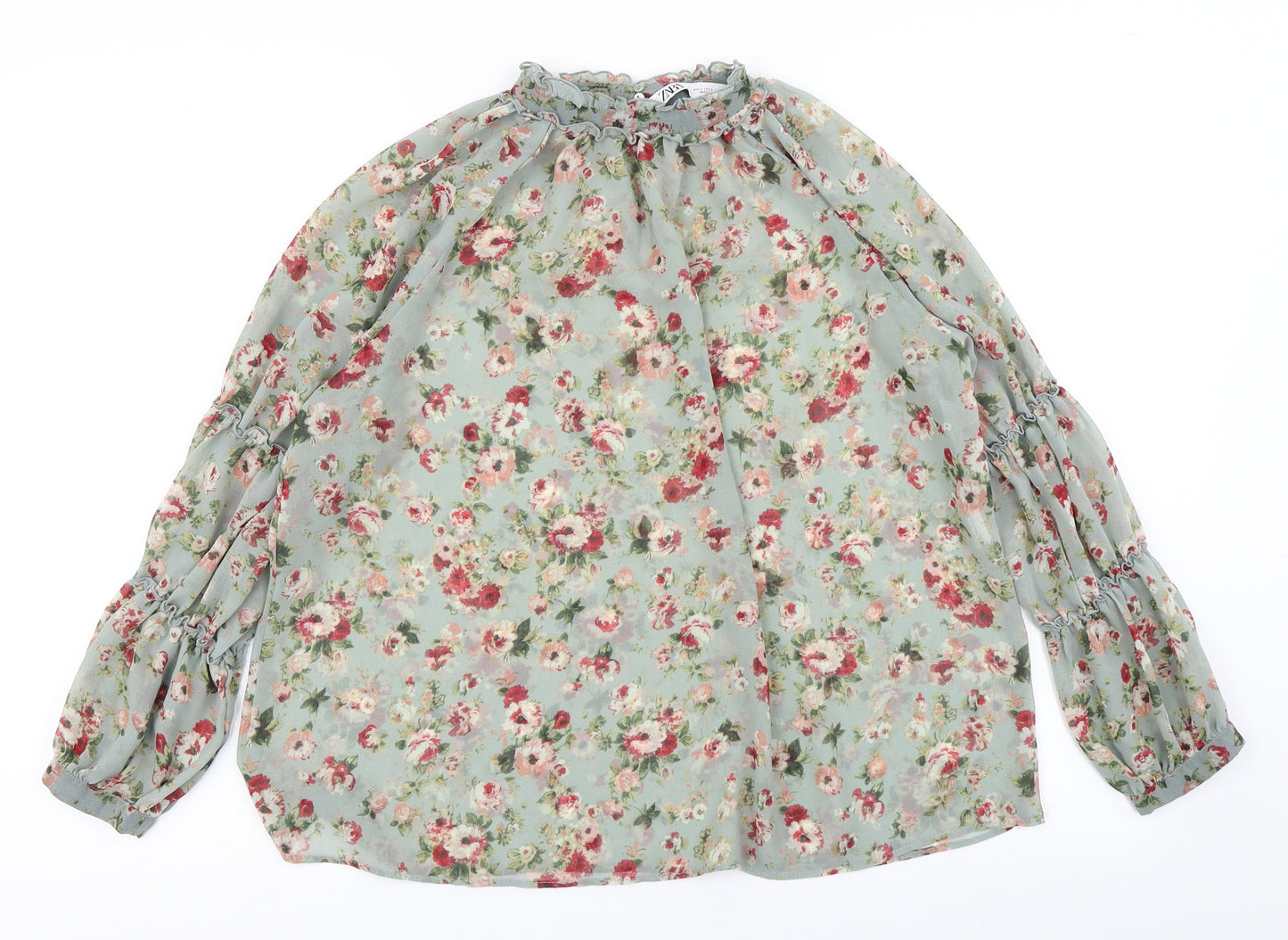 Zara Womens Blue Floral  Basic Blouse Size S