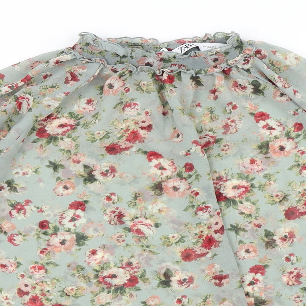 Zara Womens Blue Floral  Basic Blouse Size S