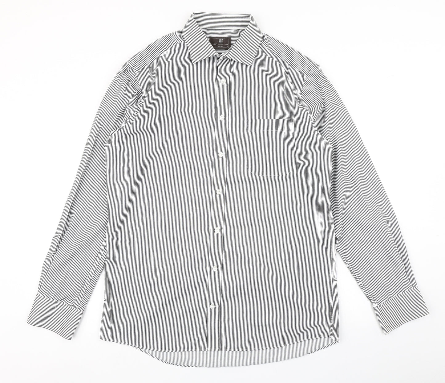 M&S Collection Mens Grey Striped   Dress Shirt Size 16