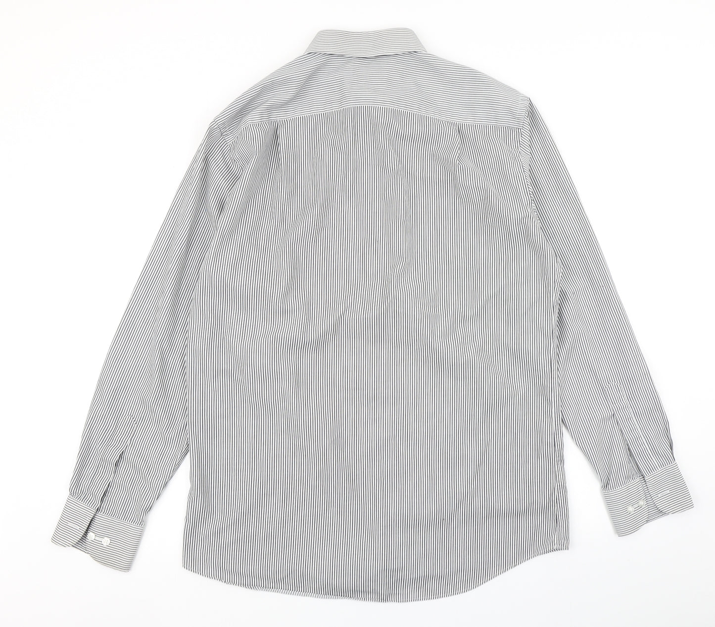 M&S Collection Mens Grey Striped   Dress Shirt Size 16