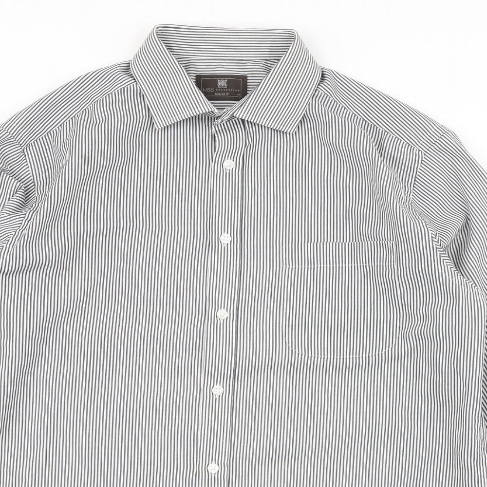 M&S Collection Mens Grey Striped   Dress Shirt Size 16