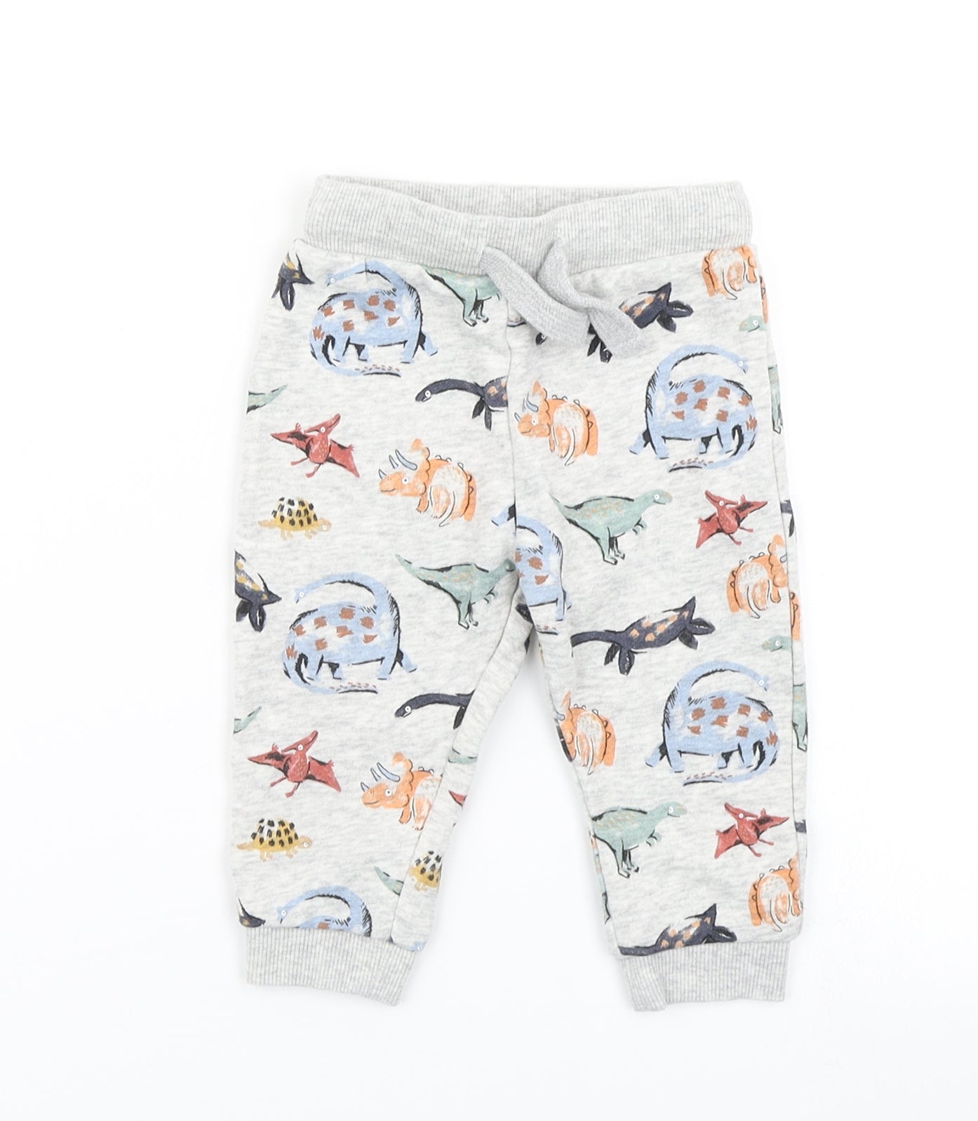 Fred & Flo Boys Grey   Jogger Trousers Size 6-9 Months  - Dinosaur print