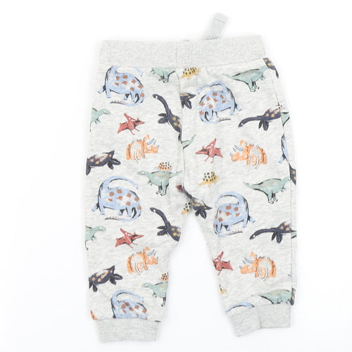Fred & Flo Boys Grey   Jogger Trousers Size 6-9 Months  - Dinosaur print