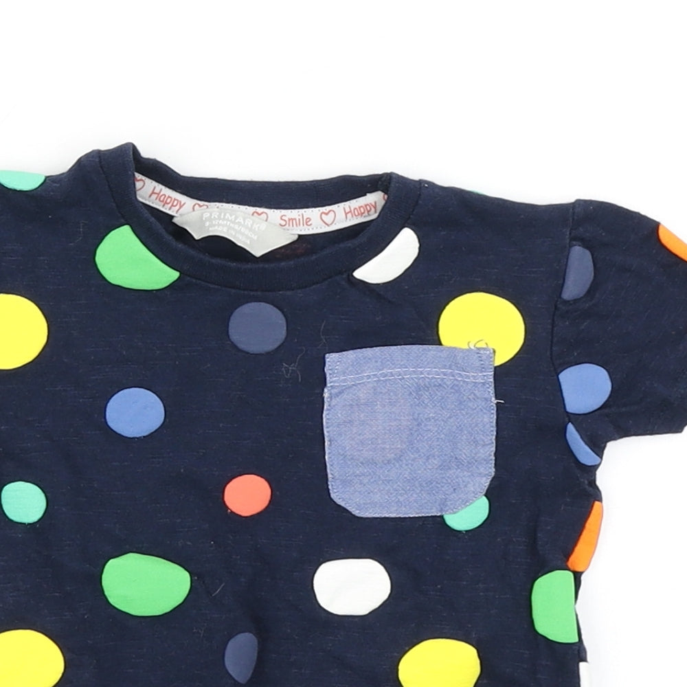 Primark Boys Blue Polka Dot  Basic T-Shirt Size 9-12 Months