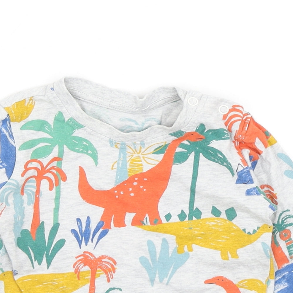 M&S Boys Grey   Basic T-Shirt Size 9-12 Months  - dinosaur print
