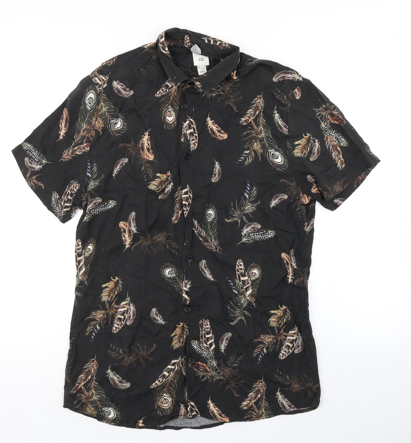 River Island Mens Black    Button-Up Size S