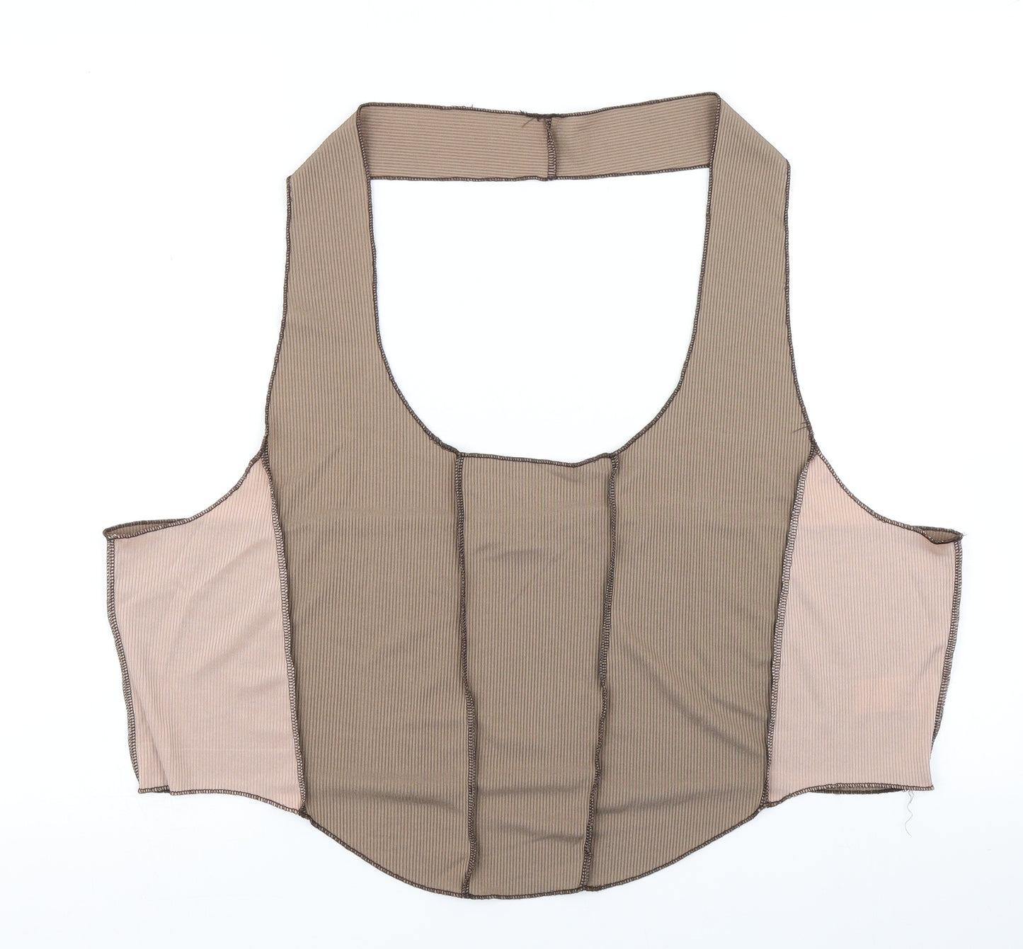 PRETTYLITTLETHING Womens Brown Colourblock  Cropped Tank Size 30