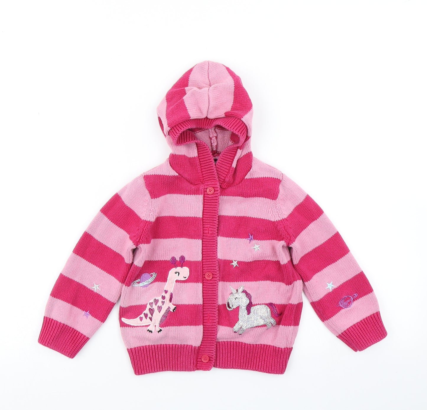 Bluezoo Girls Pink Striped Knit Cardigan Jumper Size 3-4 Years