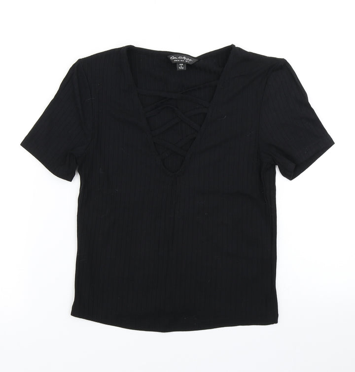 Miss Selfridge Womens Black Cropped T-Shirt Size 6