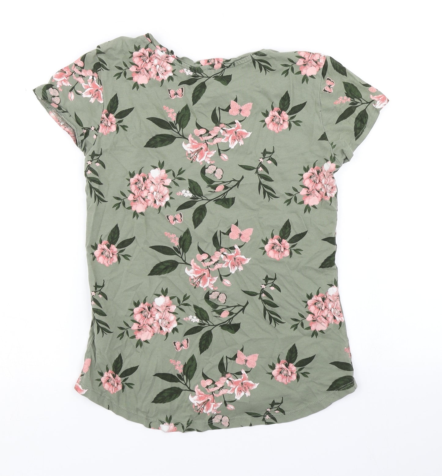 H&M Girls Green Floral  Basic T-Shirt Size 13-14 Years